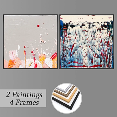 Modern Art Set: 2 Paintings and 4 Frame Options 3D model image 1 