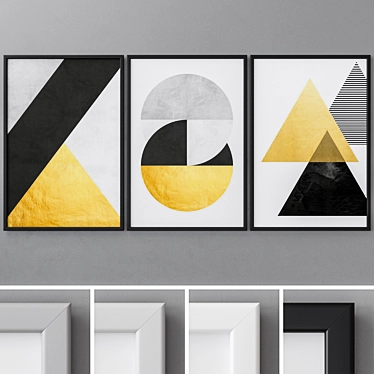  Modern Abstract Triptych Paintings 3D model image 1 