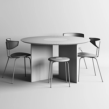 Elegant Oak Table & Chair Set 3D model image 1 