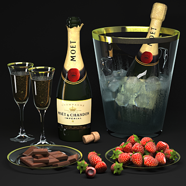 Sparkling Delight: Champagne & Strawberries 3D model image 1 