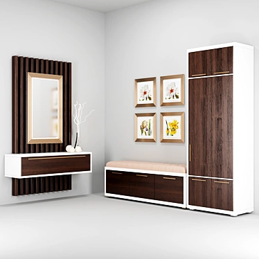 Custom-made Hallway Set: Wardrobe with Shoe Cabinet + Mirror 3D model image 1 