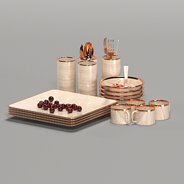Natural Wood Kitchen Utensils 3D model image 1 