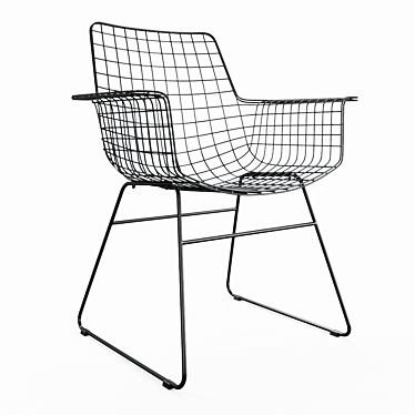 Sleek Wire Armchair: Black & Brass 3D model image 1 