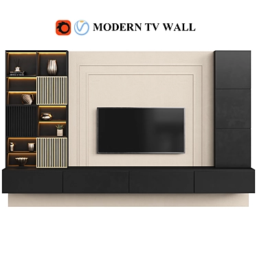 Sleek Modern TV Wall Unit 3D model image 1 