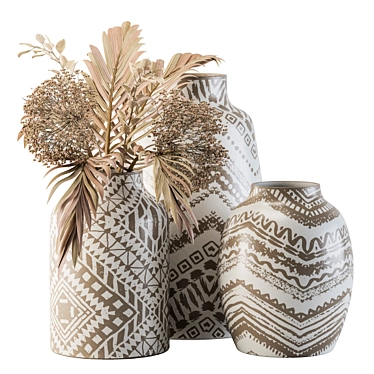Artistic Hand-Drawn Vases & Dried Florals 3D model image 1 