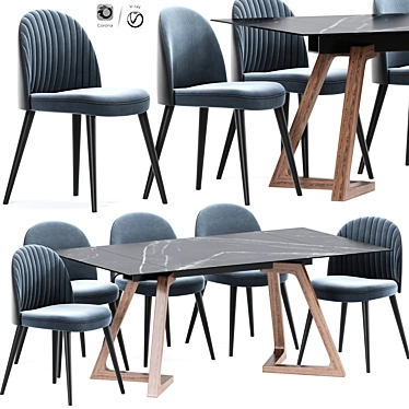 Modern Chip Strip Dining Table 3D model image 1 
