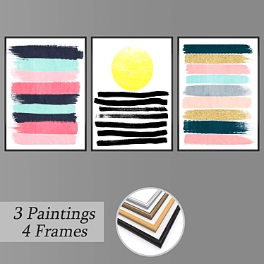 Elegant Frame Set with 3 Paintings 3D model image 1 