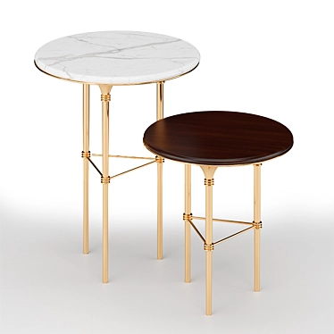 Elegant Eva Side Table - Walnut, Marble & Gold 3D model image 1 