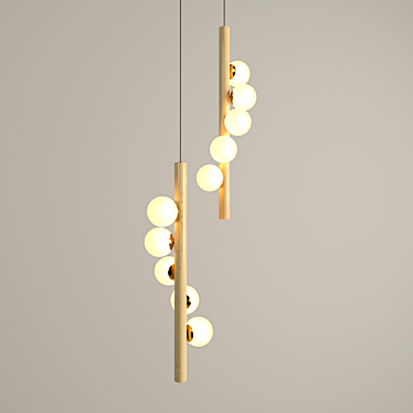 Sleek Wood and Glass Tram Pendant 3D model image 1 