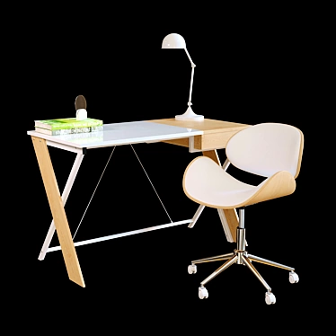 Elegant Workplace Set with Desk, Lamp, and Chair 3D model image 1 