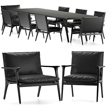 Sleek Ren Table & Chairs Set 3D model image 1 