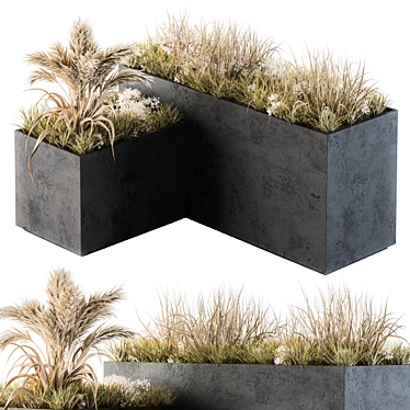 Concrete Plant Box with Cereals & Dried Foliage 3D model image 1 