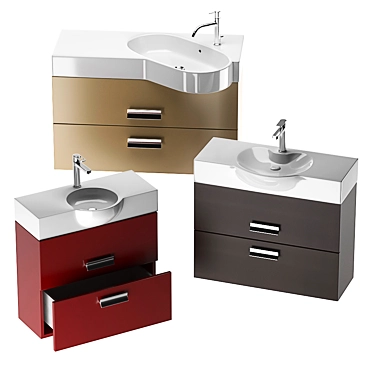 Modern Wash Basin Set with Cabinets 3D model image 1 