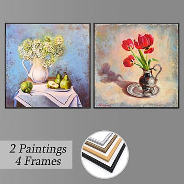 Elegant Wall Paintings Set 3D model image 1 