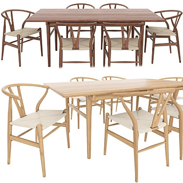  Scandi Style: CH24 Chair & CH327 Table 3D model image 1 