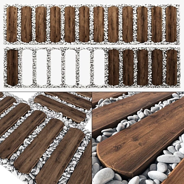 Wooden Board Pebble Paving Stones 3D model image 1 