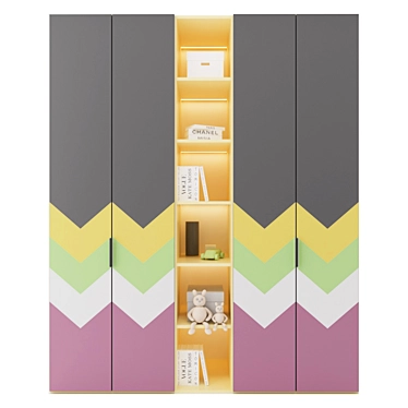 Custom Nursery Wardrobe with Shelves 3D model image 1 