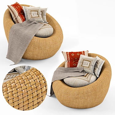 Rustic Rattan Armchair: Cushioned Comfort! 3D model image 1 