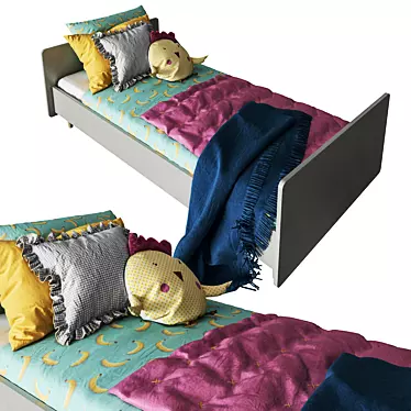 Stylish Children's Bed with Bedding Set 3D model image 1 