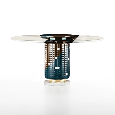 Mezzo Collection Kirk Dining Table: Elegant Lacquered Wood, Carrara Marble, and Polished Brass Design 3D model image 1 
