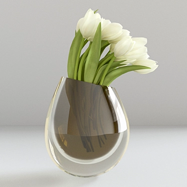 Snowy Blooms: White Tulips in Vase 3D model image 1 