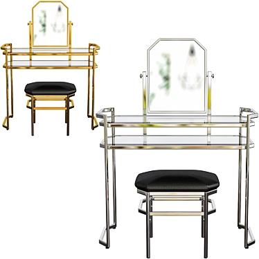 Chrome Shorewood Vanity Set: Elegant Stool & Mirror 3D model image 1 