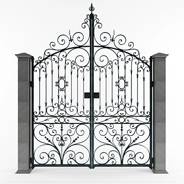 Elegant Wrought Iron Door Gate 3D model image 1 