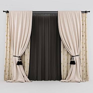 Swallow Print Curtains: Elegant with Beaded Tiebacks 3D model image 1 