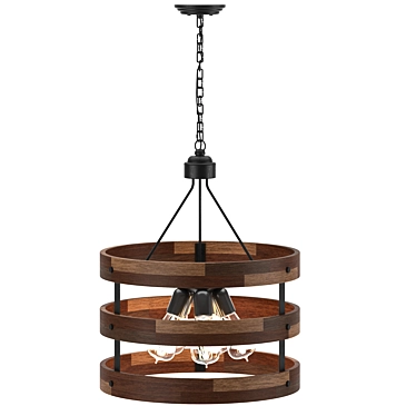 Vintage Wood Chandelier | 18" Rustic Pendant 3D model image 1 