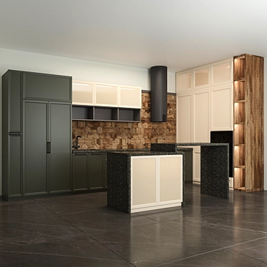 Modern Spacious Kitchen with Karagach Tile Backsplash and Island 3D model image 1 