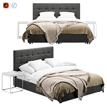 Sleek Fabric Bed with Side Table 3D model image 1 