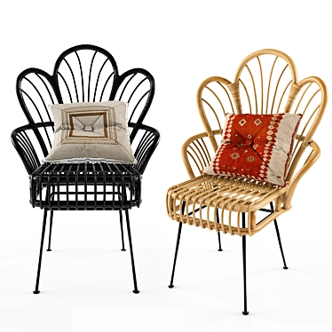 Elegant Rattan Fan Accent Chair 3D model image 1 