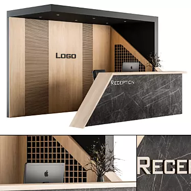 Modern Reception Desk with Stylish Wall Decor 3D model image 1 