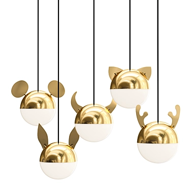 Golden Horned Pendant Light 3D model image 1 