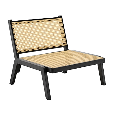 Walnut Rattan Low Lounge Chair: Premium Solid Wood Design 3D model image 1 