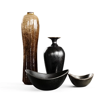 Artisan Hand-Painted Ceramic Vases 3D model image 1 