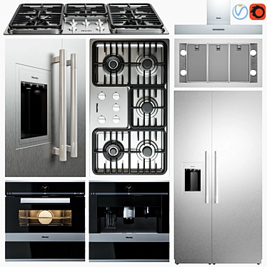 Miele Appliance Set: Refrigerator, Gas Cooktop, Hood, Oven & Coffeemaker 3D model image 1 