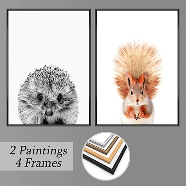 Artistic Set: 2 Wall Paintings & 4 Frame Options 3D model image 1 