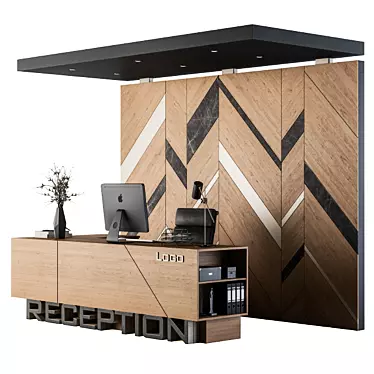 Sleek Reception Set: Desk & Wall Art 3D model image 1 