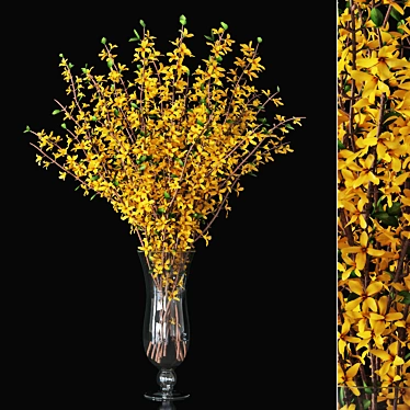 Elegant Forsythia Branch in Vase 3D model image 1 