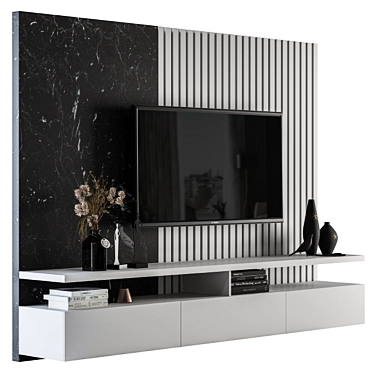 Elegant Gray & Black Marble TV Wall 3D model image 1 