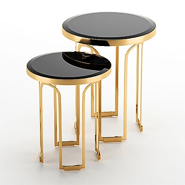 Luxury Tower Side Tables - Black Glass & Brass 3D model image 1 