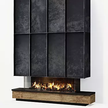 Title: Modern Metal Paneled Fireplace 3D model image 1 