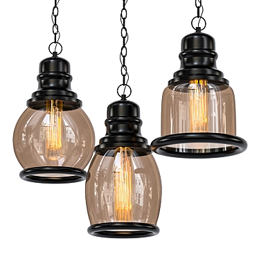 Vintage Amber Glass Loft Pendant Lights 3D model image 1 