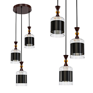 Sleek Black Pendant Chandelier 3D model image 1 