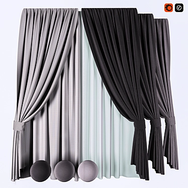 Modern 6-Piece Curtains Set 3D model image 1 