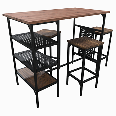 Industrial Style Table and Chair Set 3D model image 1 