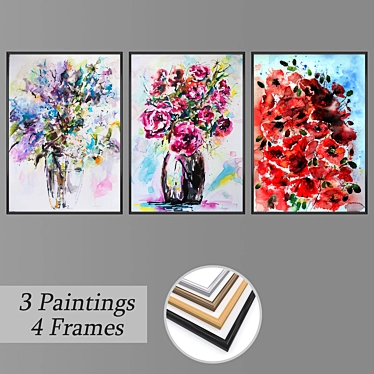 Modern Wall Art Set with Frames 3D model image 1 