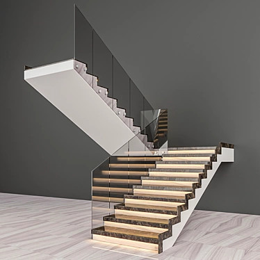 Sleek Glass U Staircase 3D model image 1 