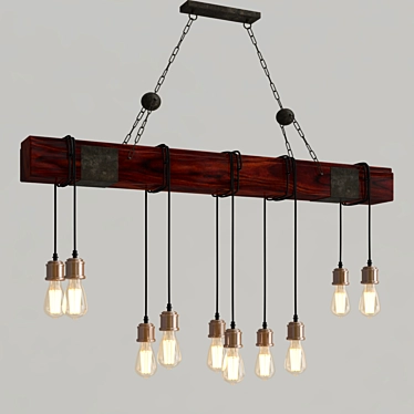 Rustic Wooden Chandelier | 10-Light Industrial Pendant 3D model image 1 